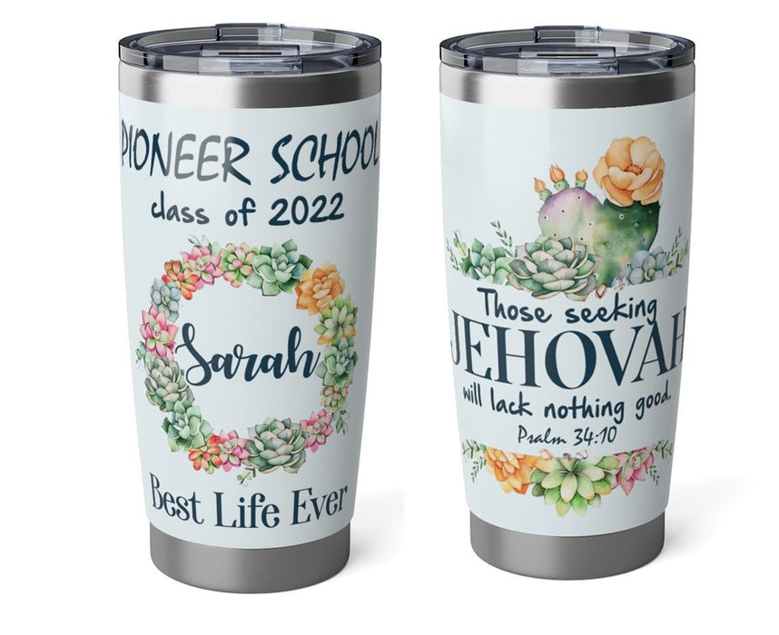 Personalized Tumbler For Teacher Pioneer School Succulent Plants Custom Name Travel Cup 20oz Gifts For Back To School