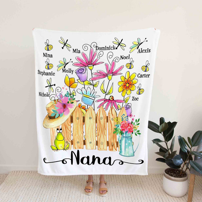 Personalized To My Grandma Blanket From Grandchild Bee Garden Flowers Custom Name Gifts For Christmas Birthday