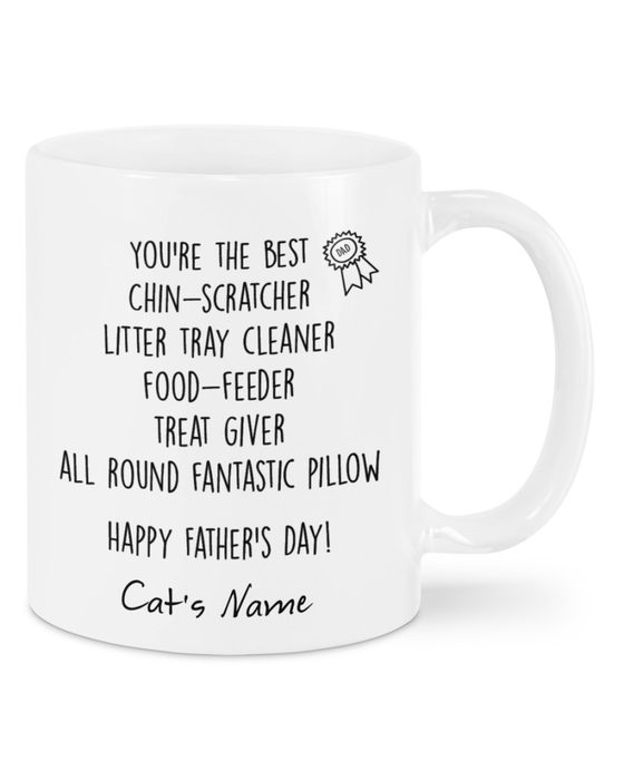 Personalized Ceramic Coffee Mug For Cat Dad The Best Food Feeder Treat Give Custom Cat's Name 11 15oz Cup