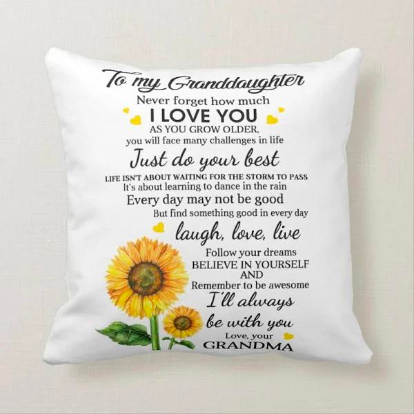 Personalized To My Granddaughter Square Pillow Sunflower As You Grow Older Custom Name Sofa Cushion Gifts For Christmas