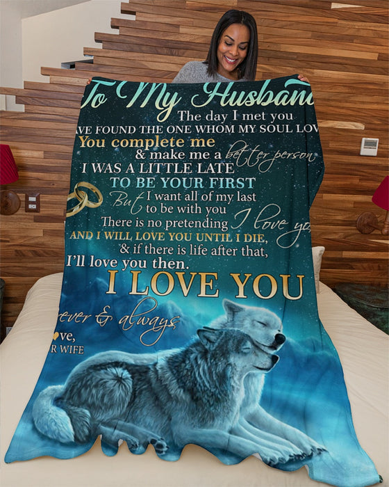 Personalized Blanket To My Husband From Wife I Love You Romantic Wolf Couple Under Star Night Print Custom Name