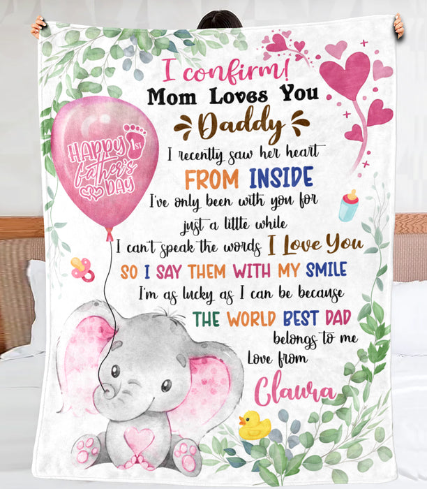 Personalized Blanket To My Dad From Baby Bump Happy First Father's Day Cute Elephant & Flower Print Custom Name