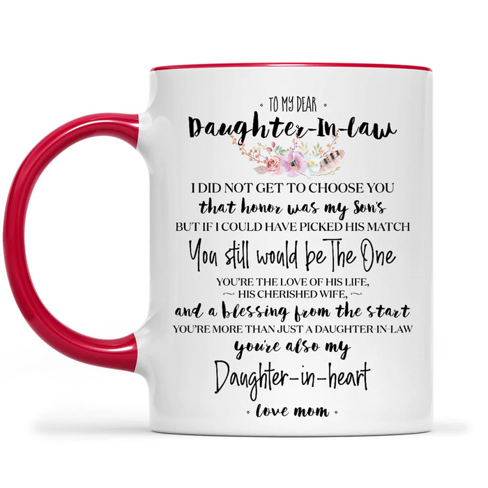 Personalized Coffee Mug For Daughter In Law You Are My Daughter In Heart Florals Custom Name Accent Cup Christmas Gifts