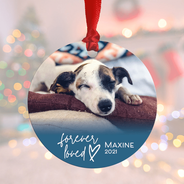 Personalized Ornament For Pet Loss Dog Forever Loved Heart Custom Name Photo Tree Hanging Sympathy Gifts