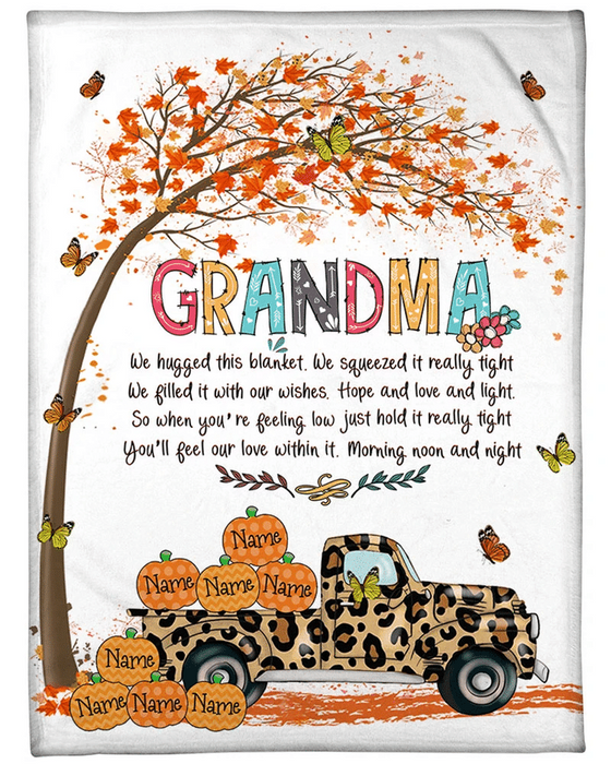 Personalized To My Grandma Blanket From Grandkids Leopard Butterflies Pumpkins Custom Name Gifts For Birthday Christmas