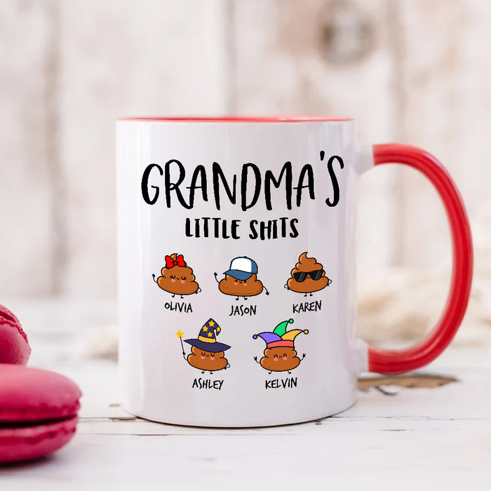 Personalized Coffee Mug Gifts For Grandma Note Background Grandma's Little Shits Custom Grandkids Name On Mothers Day