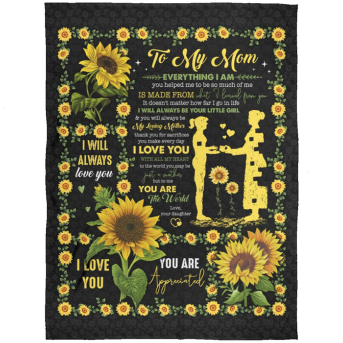 Personalized Lovely Blanket To My Mom Everything I Am Rustic Sunflower Pattern Print Custom Name Fleece Blankets
