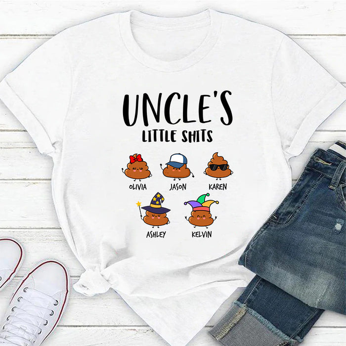 Personalized T-Shirt For Uncle From Niece Nephew Uncle's Little Shits Note Background Custom Name Gifts For Fathers Day