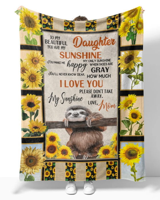 Personalized Rustic Fleece Blanket To My Beautiful Daughter Sloth & Sunflower Blankets Custom Name