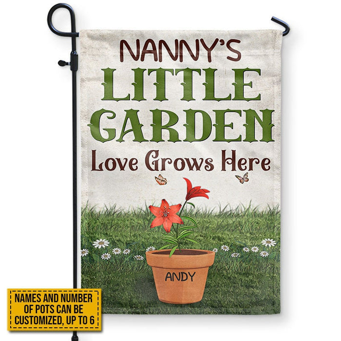 Personalized Garden Flag For Grandma Nanny's Little Garden Love Grows Here Custom Grandkids Name Welcome Flag Gifts