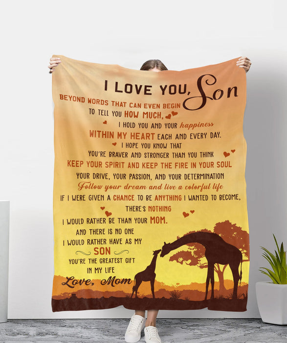 Personalized To My Son Blanket From Mom You'Re Braver And Stronger Than You Think Old Giraffe & Baby Printed