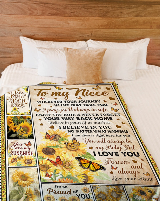 Personalized To My Niece Blanket From Aunt Uncle Never Forget Your Way Sunflowers Custom Name Gifts For Christmas Xmas