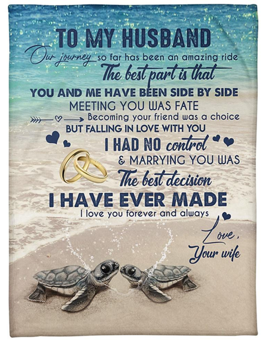 Personalized Fleece Blanket For Husband Print Turtle Cute Customized Name Husband And Wife For Christmas Wedding Anniversary