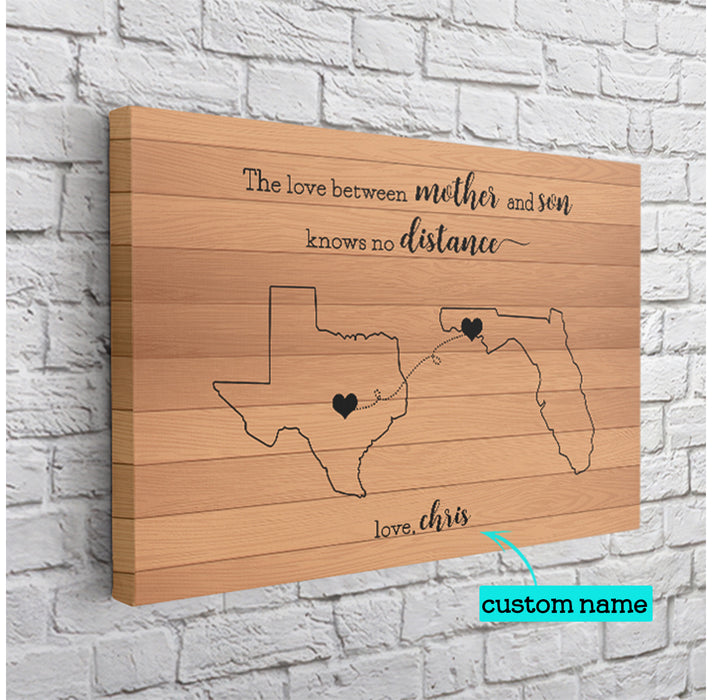 Personalized Map, State to State Poster Canvas The Love Between Mother And Son Knows No Distance
