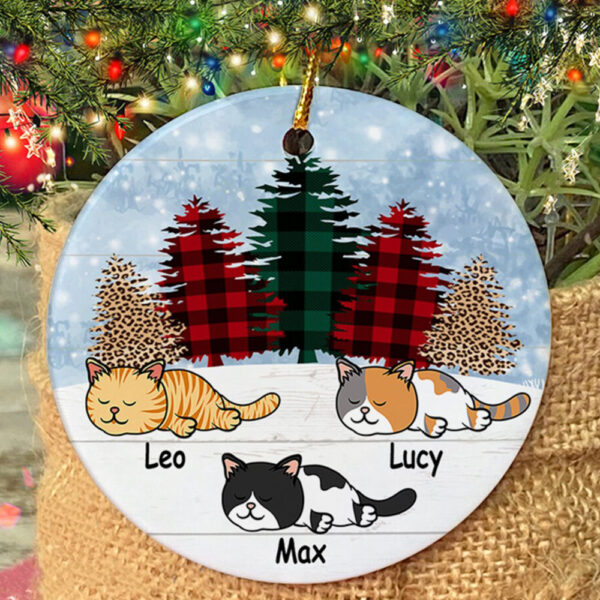 Personalized Ornament For Cat Lovers Lazy Cats With Buffalo Plaid Snow Custom Name Tree Hanging Gifts For Christmas Xmas