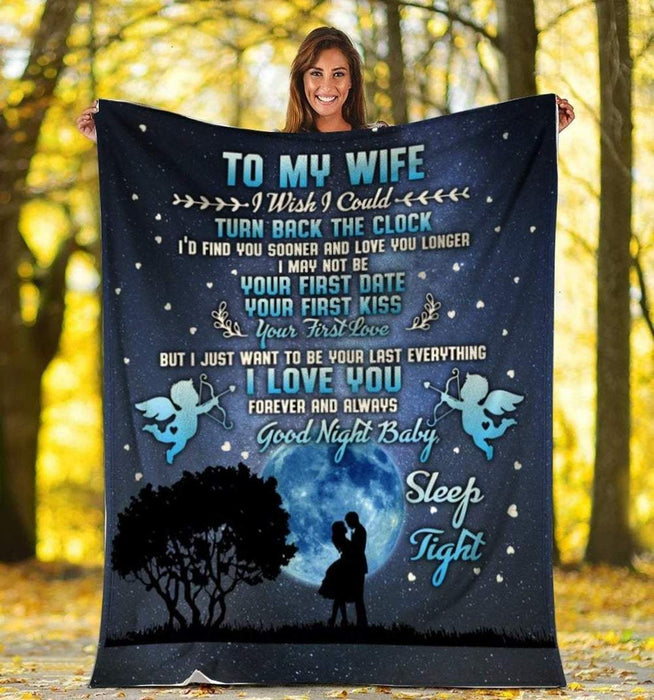 Personalized Lovely Blanket To My Wife Angel & Couple In The Moonlight Prints Custom Name Blanket For Valentines