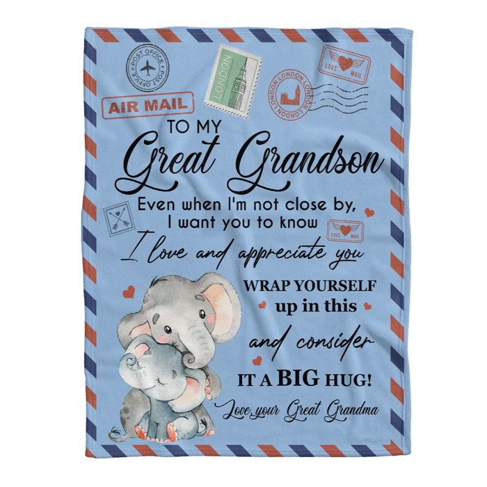Personalized Letter Fleece Blanket Print Elephants Hug To My Grandson I Love And Appreciate You From Grandma Custom Name