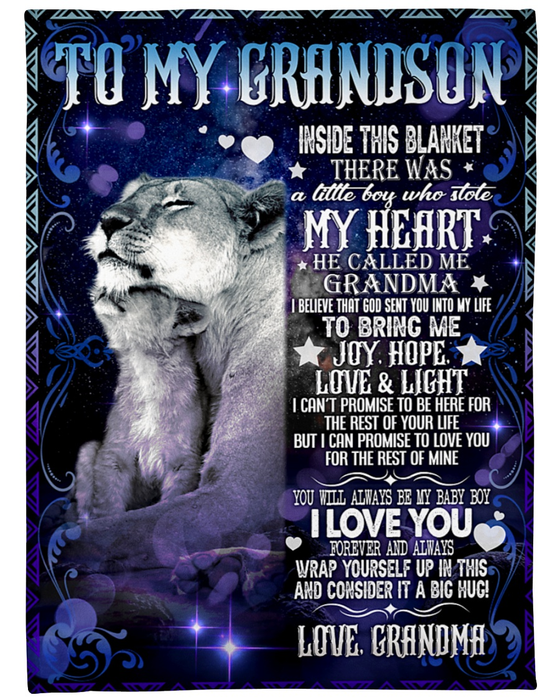 Personalized To My Grandson Blanket From Grandma There Was A Little Boy Who Stole My Heart Print Old Lion Hugging Baby