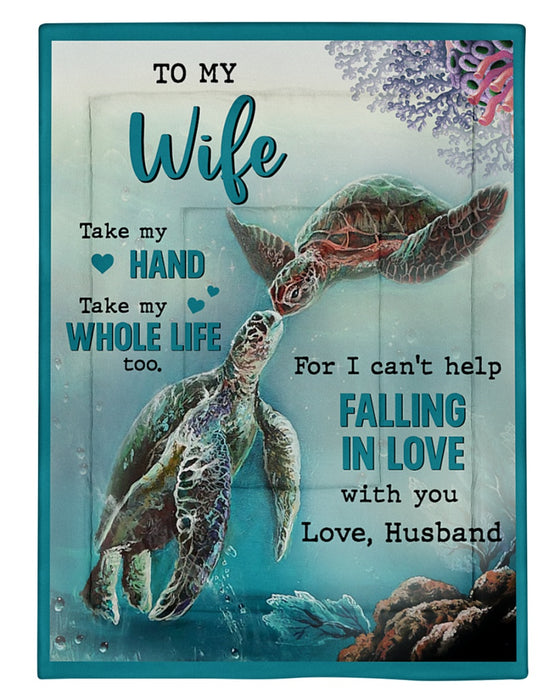 Personalized Romantic Blanket To My Wife Take My Hand Sea Turtle Couple Prints Valentine Blankets Custom Name