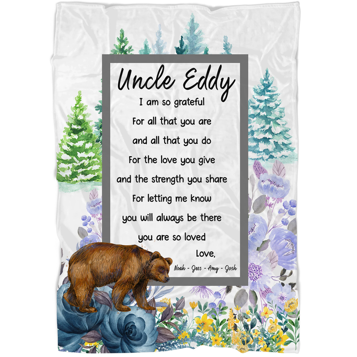 Personalized Blanket For Uncle From Kids I Am So Grateful For All That You Are & Flower Printed Custom Kids Name
