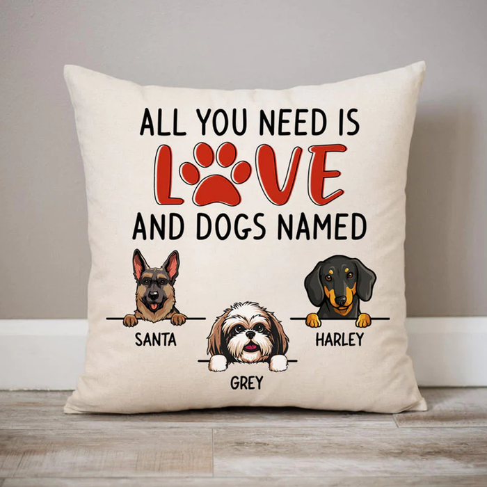 Personalized Square Pillow Gifts For Dog Owner All You Need Is Love And Dogs Names Custom Name Sofa Cushion For Birthday