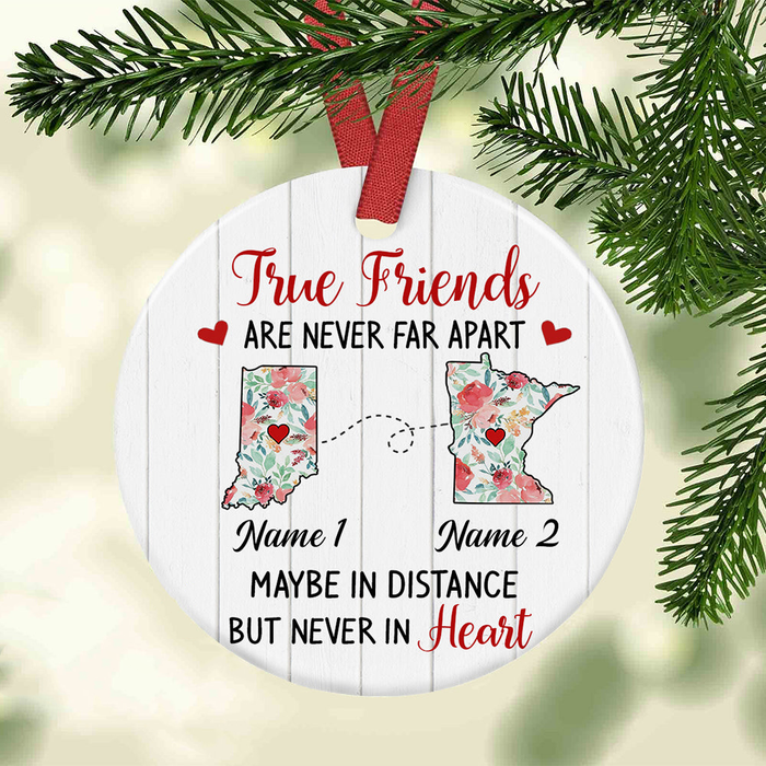 Personalized Ornament Long Distance Gifts For Family Besties True Friends Are Never Far Apart Custom Name Tree Hanging