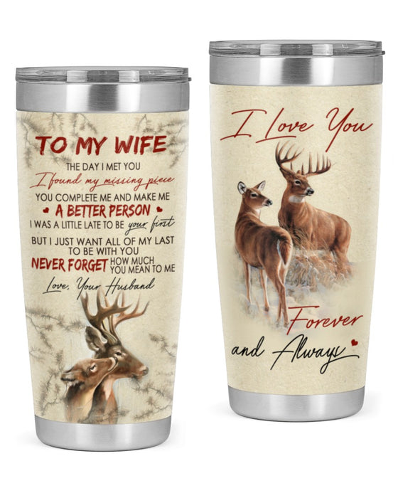 Personalized To My Wife Tumbler From Husband Deer Hunting Vintage You Complete Me Custom Name Travel Cup Birthday Gifts