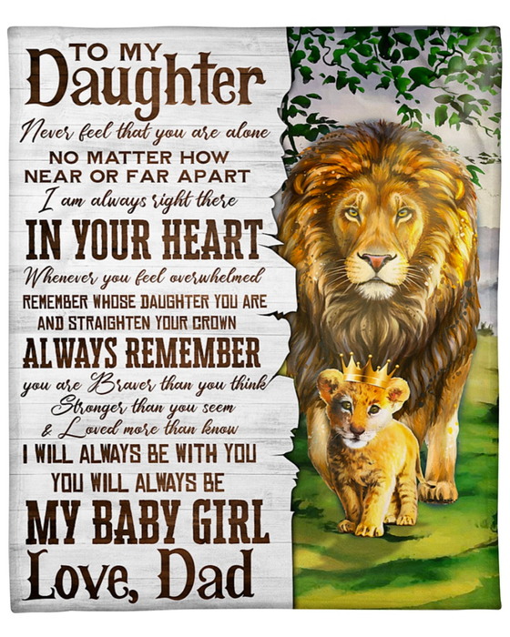 Personalized Premium Blanket To My Daughter Lion Dad & Baby With Crown Fleece Blankets Custom Name