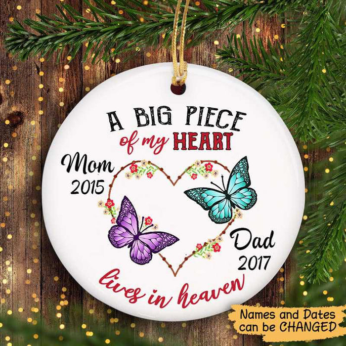 Personalized Memorial Ornament For Dad Mom In Heaven Butterflies Heart Floral Custom Name Tree Hanging Sympathy Gifts