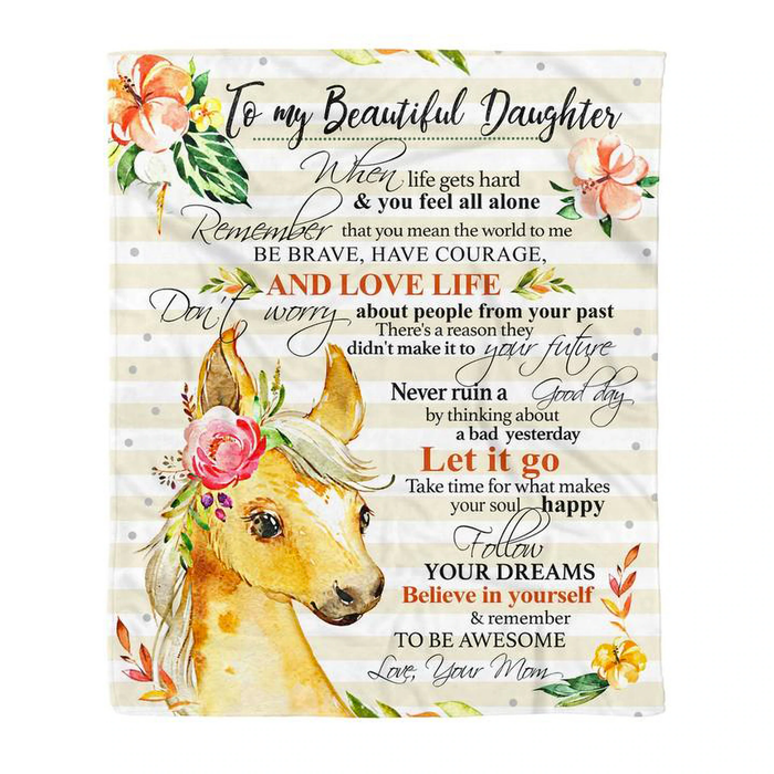 Personalized Rustic Floral Blanket To My Beautiful Daughter Funny Horse Art Printed Blanket Custom Name