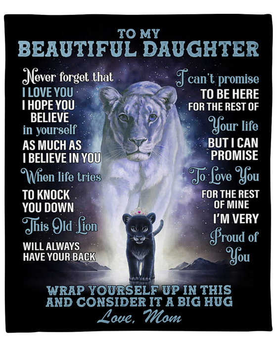 Personalized To My Daughter Blanket From Mom Believe In Yourself As Much As I Believe In You Print Old Lion & Baby Lion