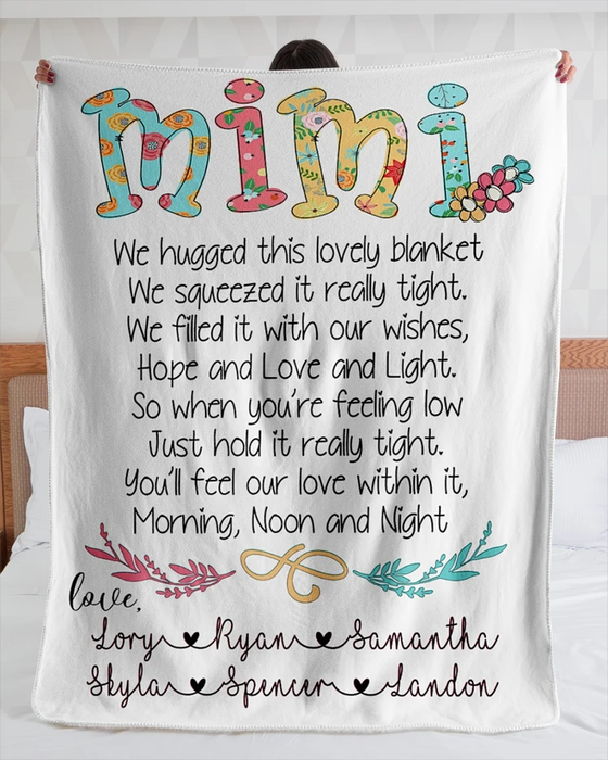 Personalized Family Fleece Blanket For Grandma Mom Mimi We Hugged This Lovely Blanket Custom Grandkids Name