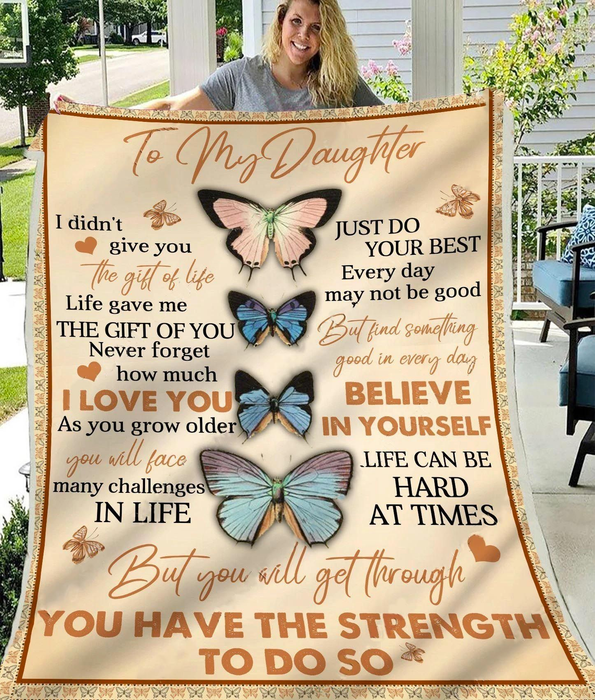 Personalized Premium Blanket To My Daughter Color Butterfly Printed Custom Name Fleece Blankets