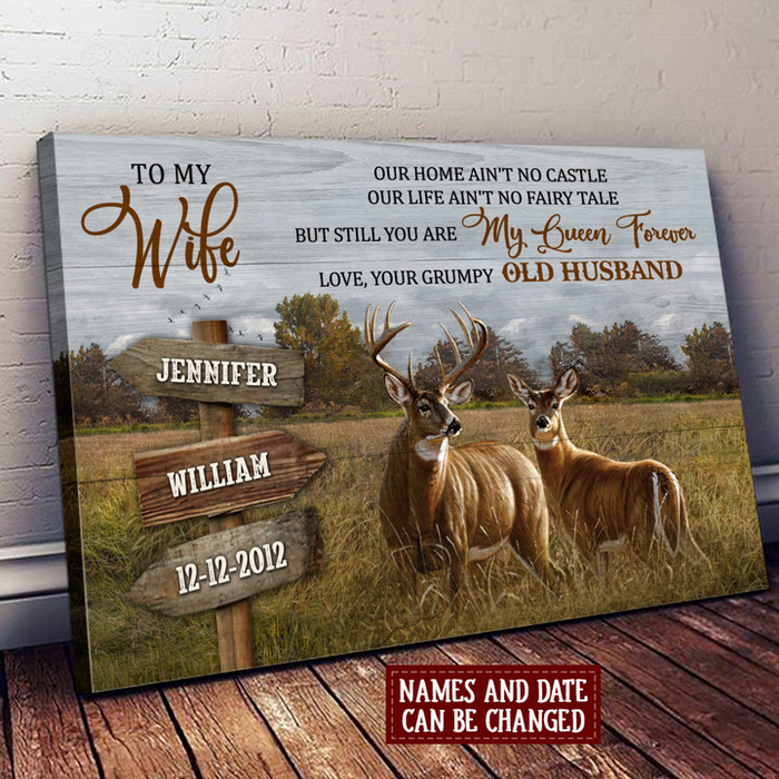 Personalized To My Wife Canvas Wall Art From Husband Hunting Deer You're Queen Forever Custom Name Poster Prints Gifts