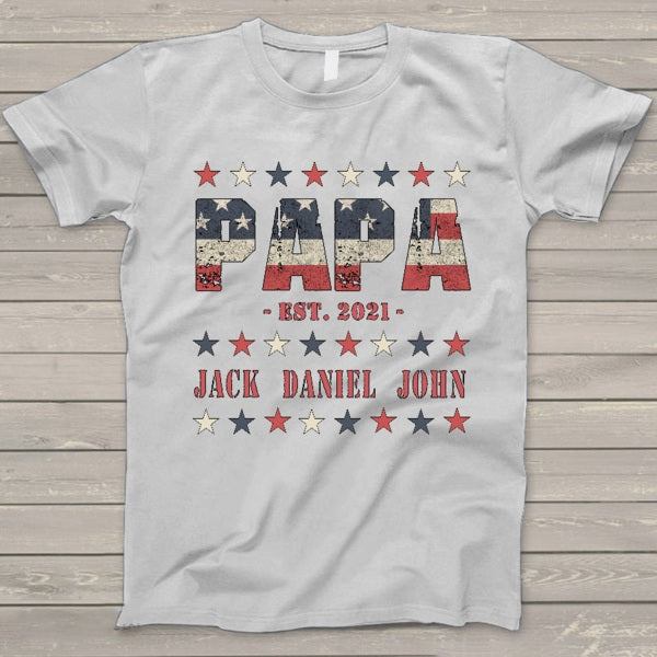 Personalized Tee Shirt For Grandpa Papa American Custom Shirt Custom Grandkids Name Shirt For Independence Day