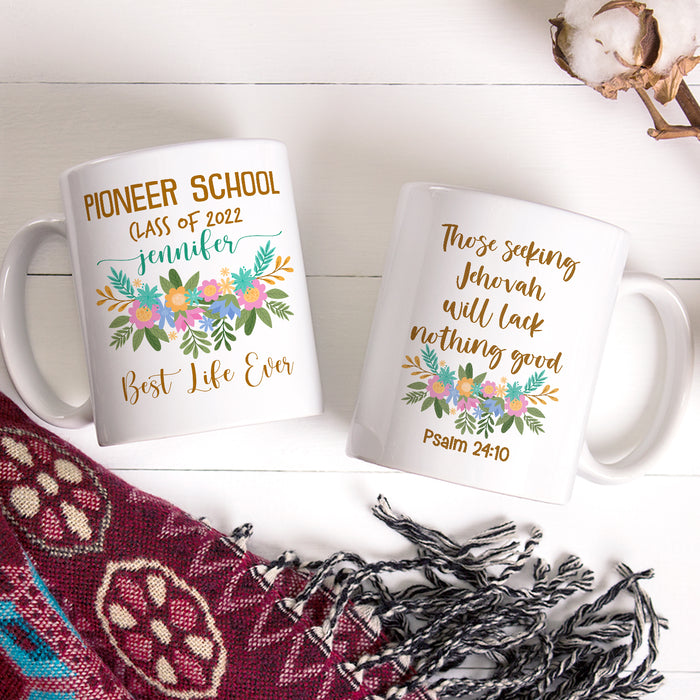 Personalized Back To School Mug Pioneer School Beautiful Flower Print Custom Year 11 15oz Ceramic Coffee Cup