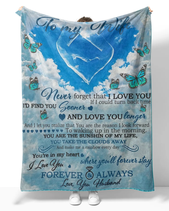 Personalized Butterfly Blanket To My Wife On Valentin Hand In Hand In Blue Sky Blankets Custom Name