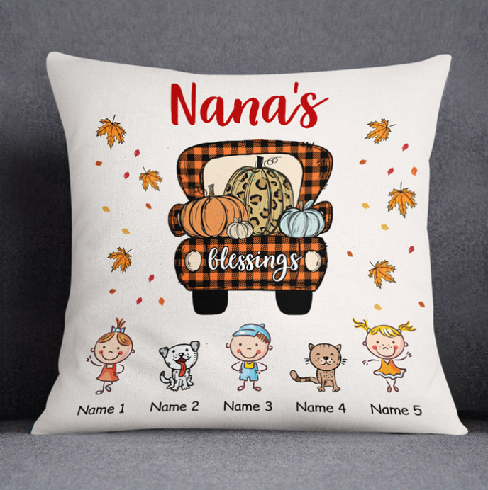 Personalized Square Pillow Gifts For Grandma Truck Pumpkin Blessings Custom Grandkids Name Sofa Cushion For Christmas