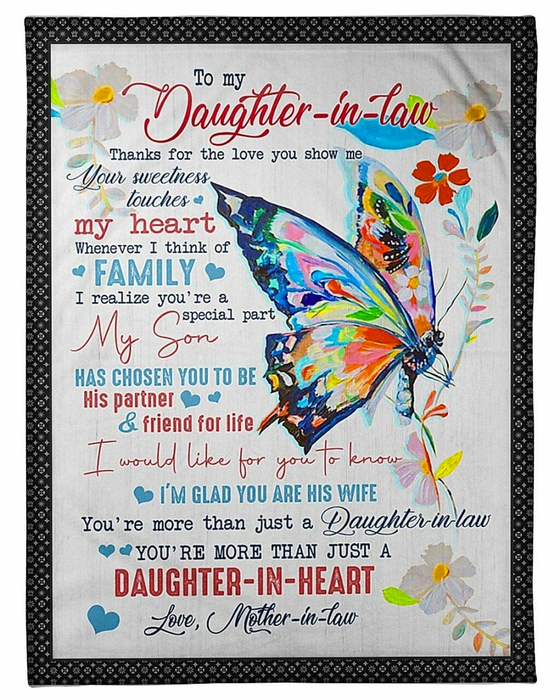 Personalized Blanket To My Daughter In Law I'D Glad You Are His Wife Color Butterfly Custom Name Blanket For Mothers Day