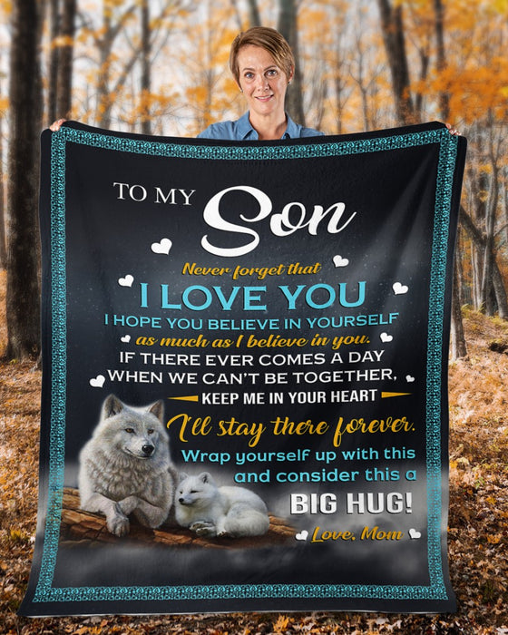 Personalized To My Son Blanket From Father Mother Custom Name Wolf In Night I'll Stay There Forever Gifts For Christmas