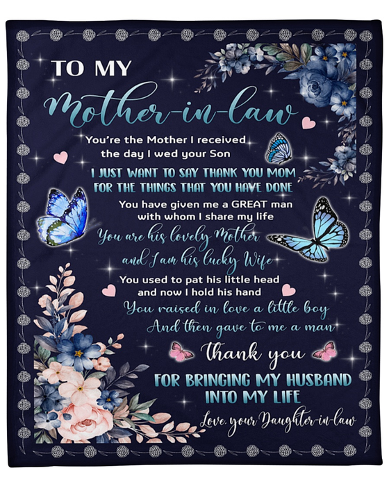 Personalized To My Mother-In-Law Blanket From Daughter-In-Law I Just Want To Say Thank You Mom Print Butterfly & Flower