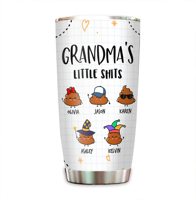 Personalized Tumbler For Grandma From Grandkid Grandma's Little Shits Note Background Custom Name 20oz Mothers Day Gifts