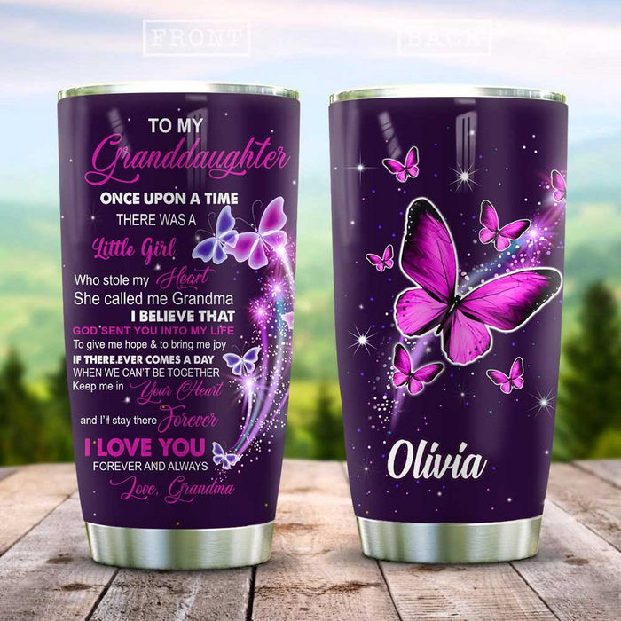 Personalized Tumbler To Granddaughter Gifts From Grandparents Butterflies Keep Me In Your Heart Custom Name Travel Cup