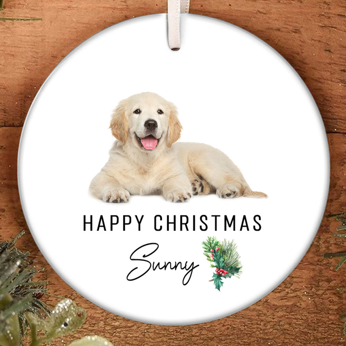 Personalized Ornament For Dog Owners Happy Christmas Holly Printed Custom Name Photo Tree Hanging Gifts For Christmas