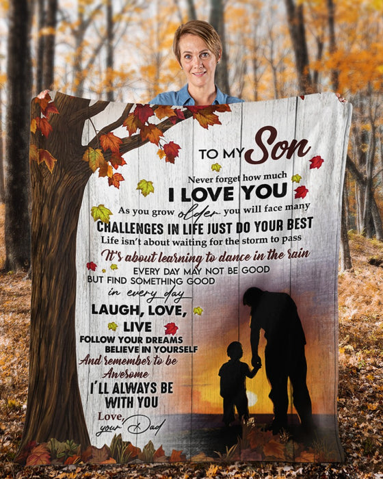 Personalized To My Son Blanket From Mom Dad Custom Name Sunset Autumn Hand In Hand  Gifts For Christmas