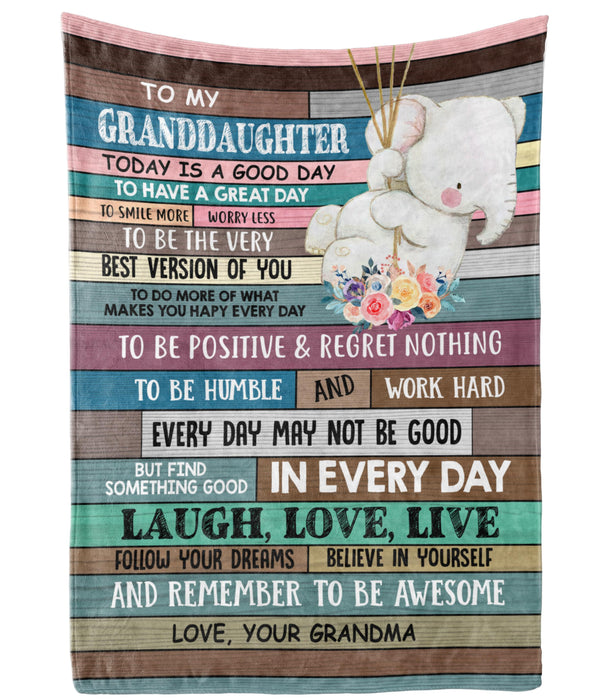 Personalized To My Granddaughter Blanket From Grandma Laugh Love Wooden Background Elephant Printed Custom Name