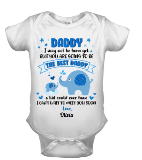 Personalized Baby Onesie For Newborn Baby Happy First Father's Day Cute Blue Polka Dot Elephant Print Custom Name