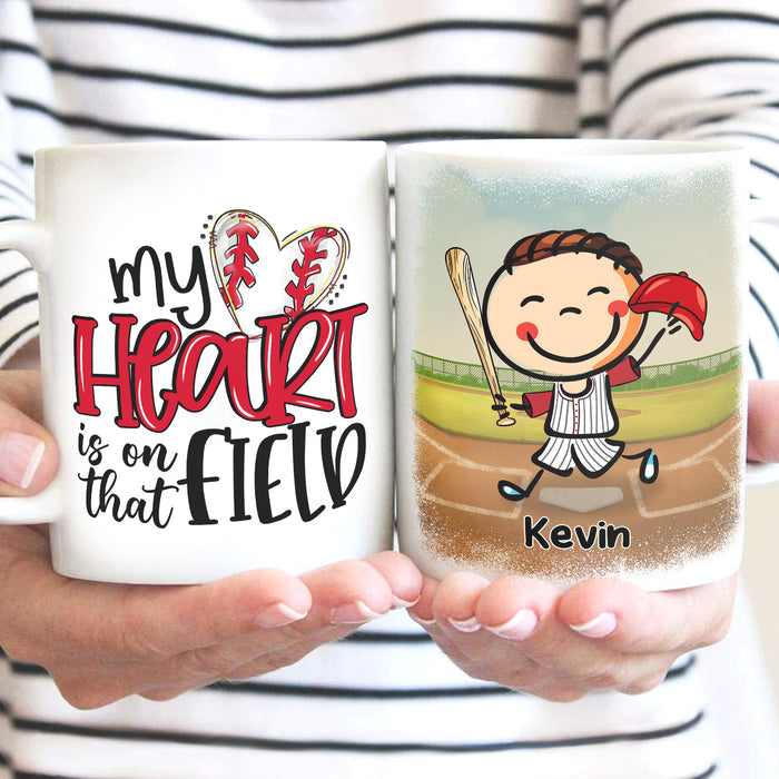 Personalized Ceramic Coffee Mug For Baseball Lovers To Son Daughter My Heart Cute Kid Print Custom Name 11 15oz Cup