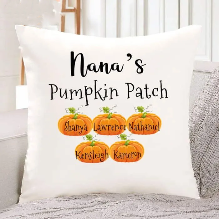 Personalized Square Pillow Gifts For Grandma Pumpkin Patch Fall Autumn Custom Grandkids Name Sofa Cushion For Christmas