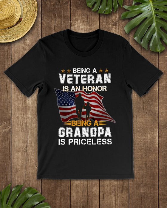 Personalized T-Shirt Being A Veteran Is An Honor Being A Grandpa Is Priceless Man & Boy US Flag Printed Patriotic Shirt